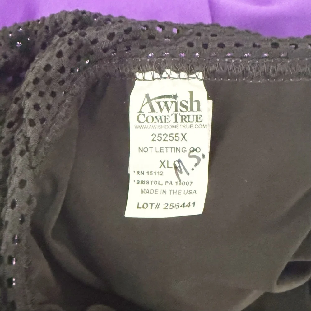 A WISH COME TRUE Kid’s Purple Black Sequin Leotard Mesh Inserts Size Child’s XL
